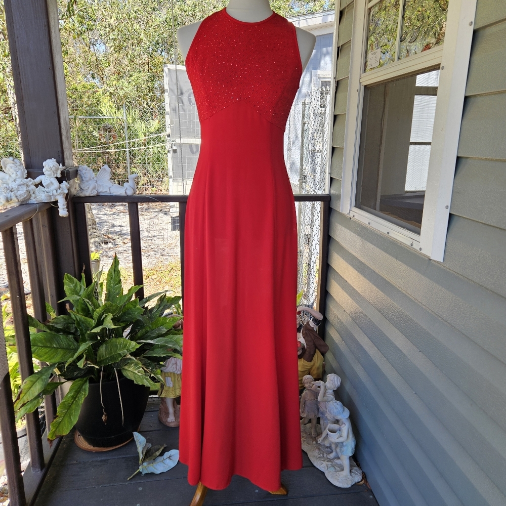Vintage Reggio Halter Maxi Dress Size 6 Red Events Wedding Gala Hoco Y2K